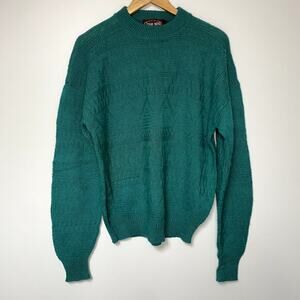 Vintage Knit Sweater Men’s Teal 90s Green USA Made Dresswear Pattern Vtg